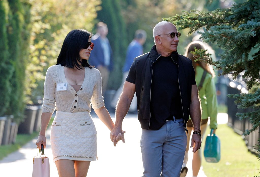 Jeff Bezos, founder of Amazon.com Inc., and Lauren Sanchez attend the Allen & Company Sun Valley Conference on July 10, 2024 in Sun Valley, Idaho. The annual gathering organized by the investment firm Allen & Co brings together the world's most wealthy and powerful figures from the media, finance, technology and political spheres at the Sun Valley Resort for the exclusive weeklong conference.