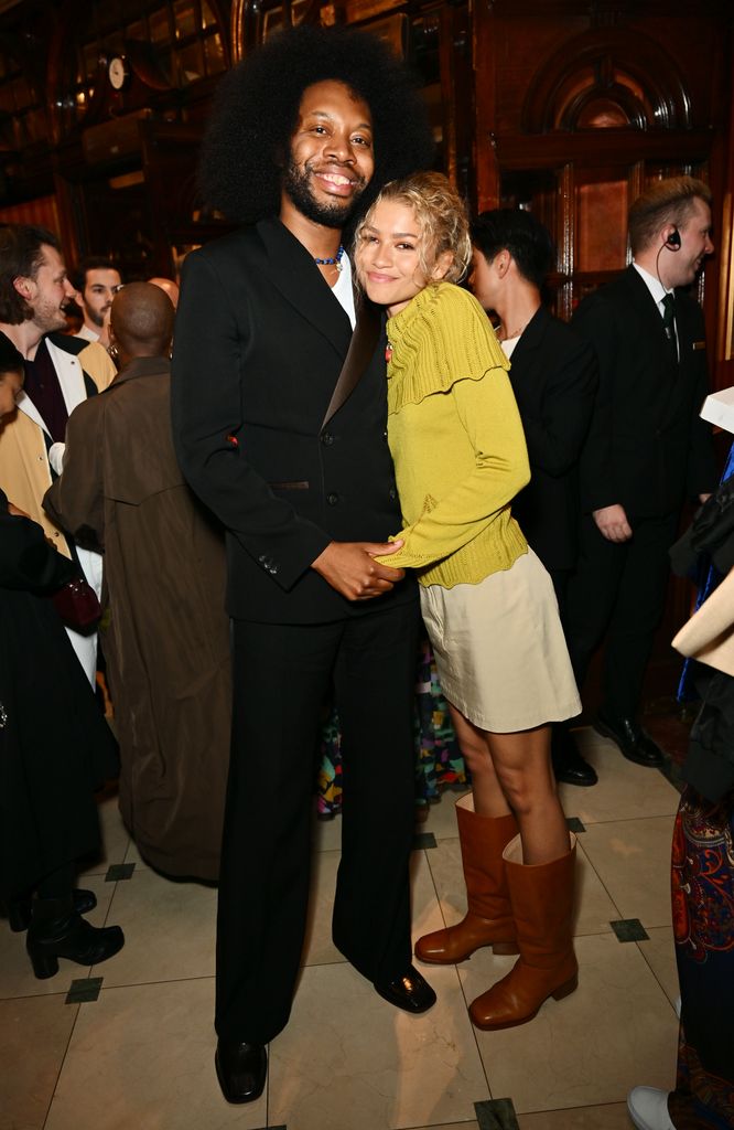  laywright Jeremy O. Harris and Zendaya pose in the foyer following the press night performance of "Slave Play" at the Noel Coward Theatre on July 10, 2024 in London, England. (Photo by Jed Cullen/Dave Benett/Getty Images)