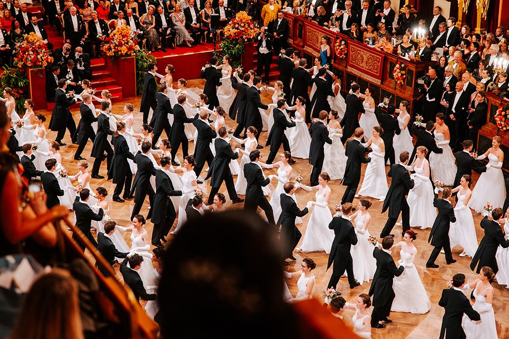 Debutantes dancing with their dates at the Vienna Opera Ball