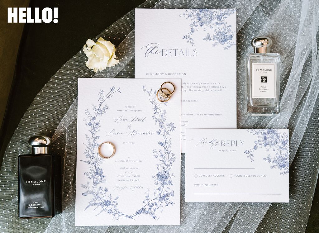 Louise Pentland's wedding invite, rings and perfume
