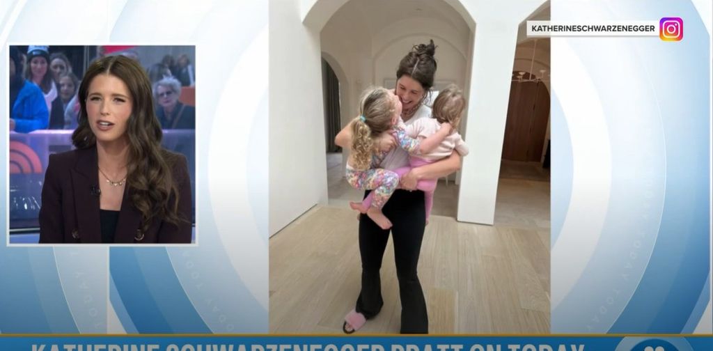 photo of katherine schwarzenegger on today show beside photo of her with 2 kids