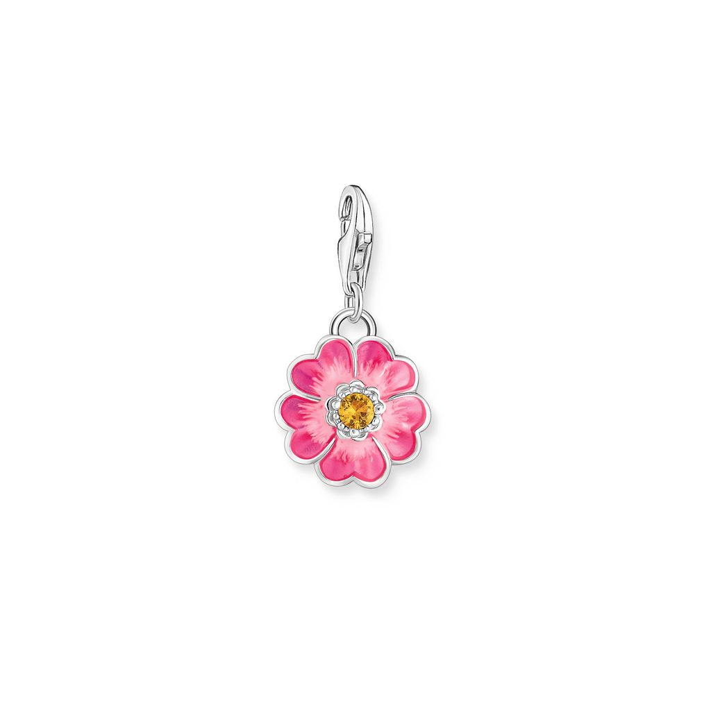 Pendentif charm en argent avec fleur rose