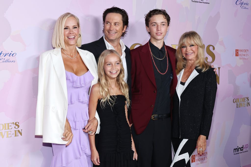 Erinn Hudson, Oliver Hudson, Rio Hudson, Wilder Hudson and Goldie Hawn attend the 20th anniversary celebration of the Goldie Hawn Foundation and MindUP Gala in 2024