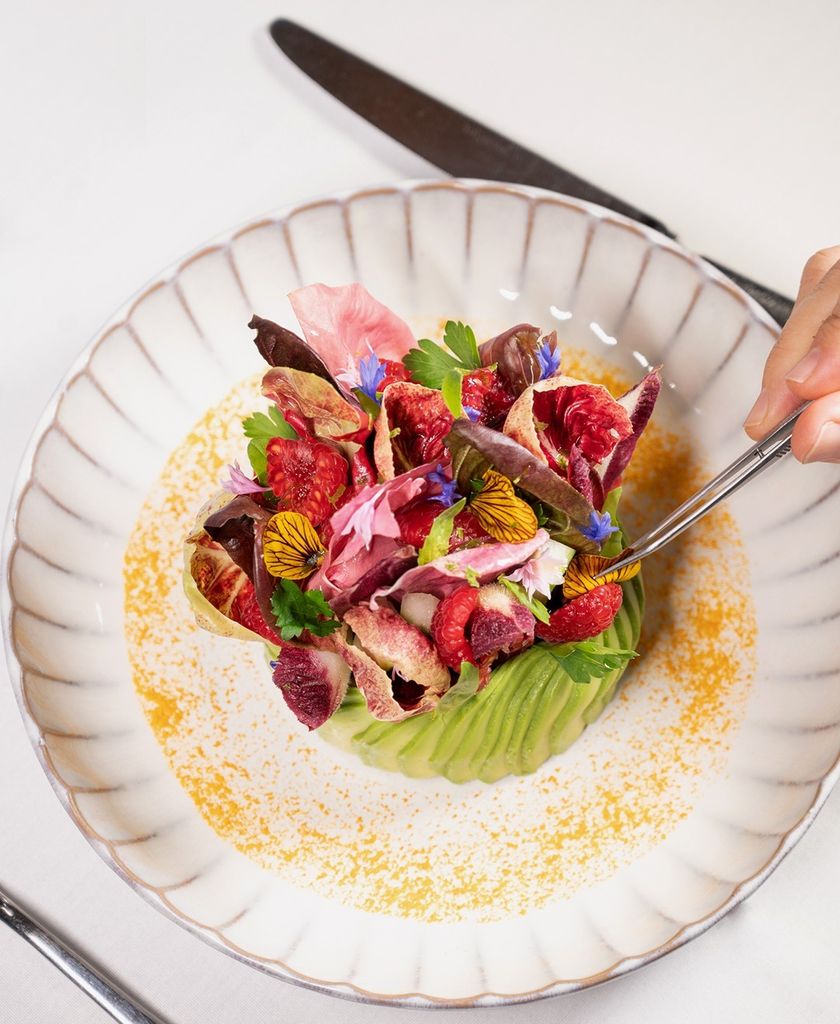 Bagatelle floral plate of food served on a shell plate