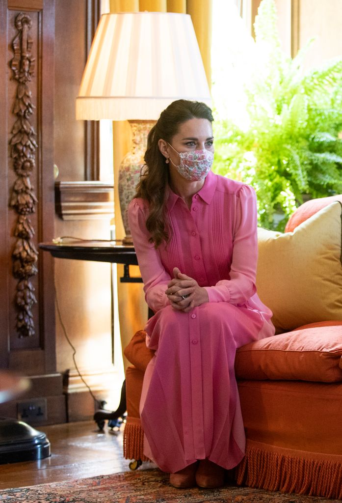 Catherine, Princess of Wales during her meeting with Mila Sneddon, aged five, and her family, at the Palace of Holyroodhouse on May 27, 2021 in Edinburgh, Scotland. 