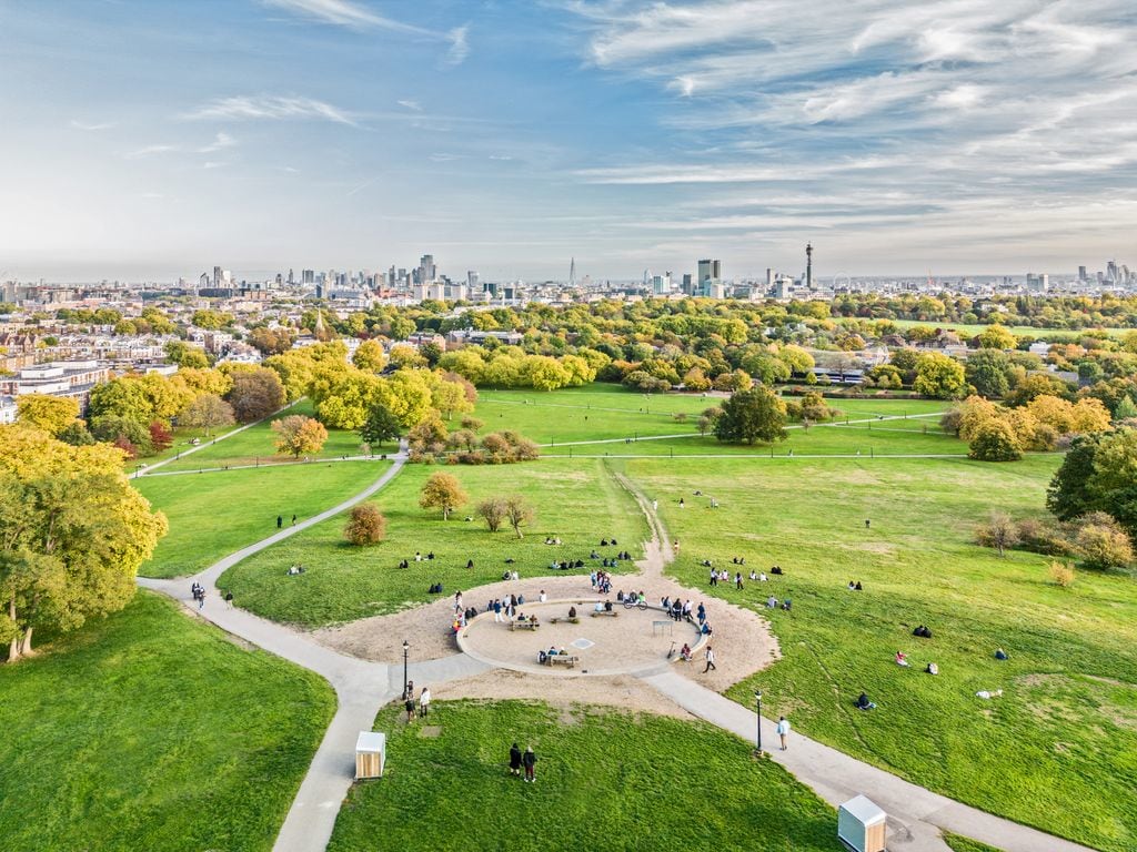 Primrose Hill aerial shot with city views