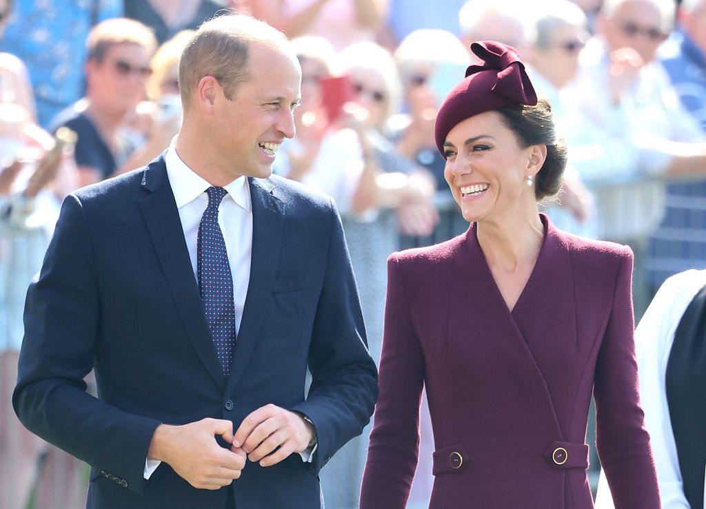 rince William, Prince of Wales and Catherine, Princess of Wales arrive at St Davids Cathedral to commemorate the life of Her Late Majesty Queen Elizabeth II on the first anniversary of her passing on September 08, 2023