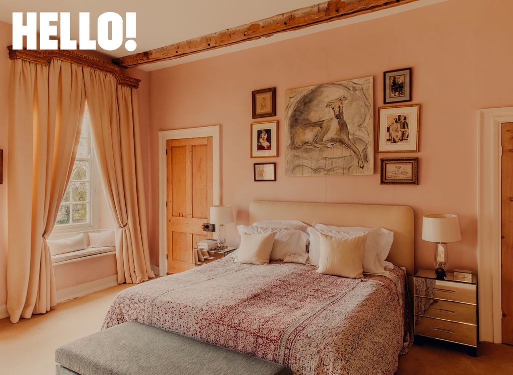 The coral and cream coloured bedroom