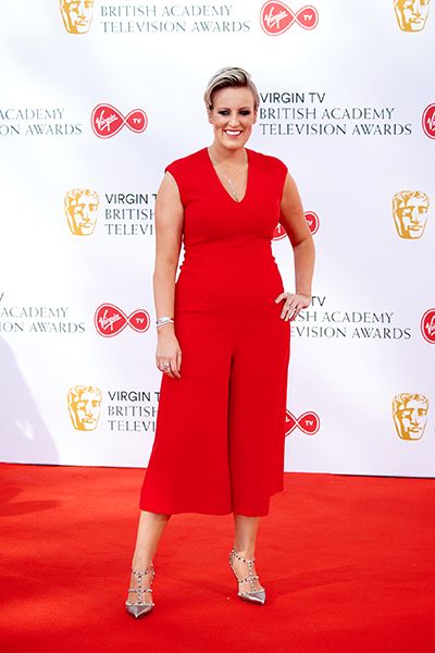 steph mcgovern in red jumpsuit
