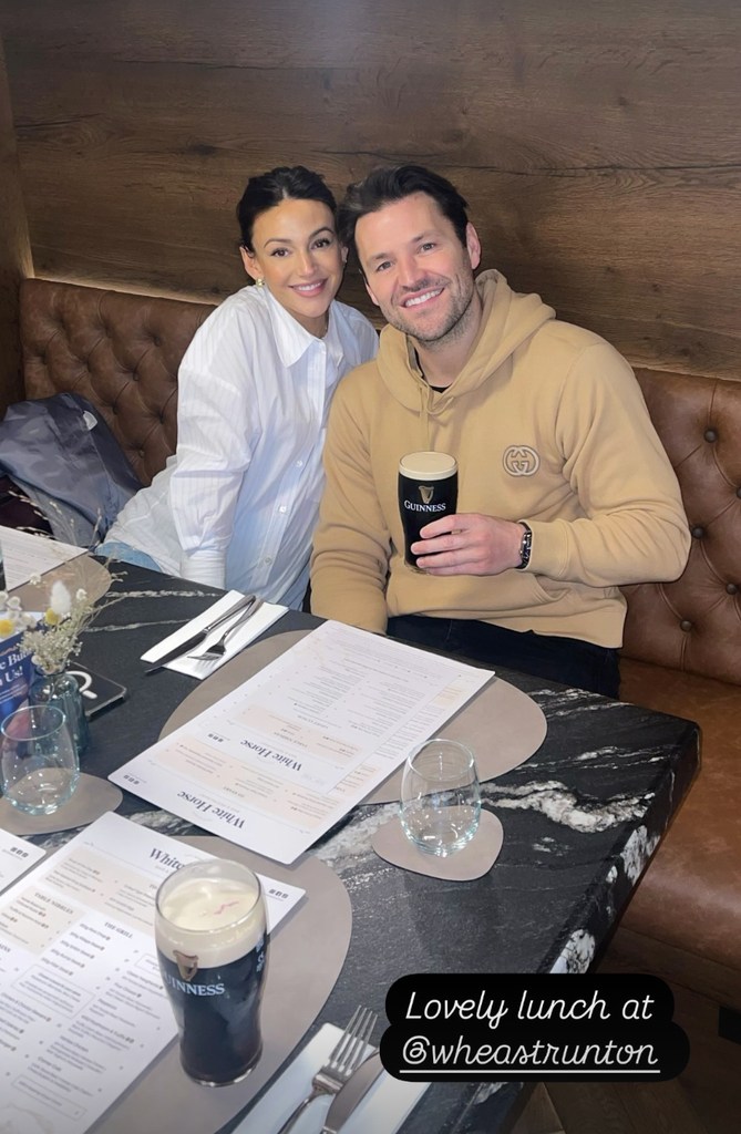 Mark and Michelle were all smiles as they enjoyed a meal out