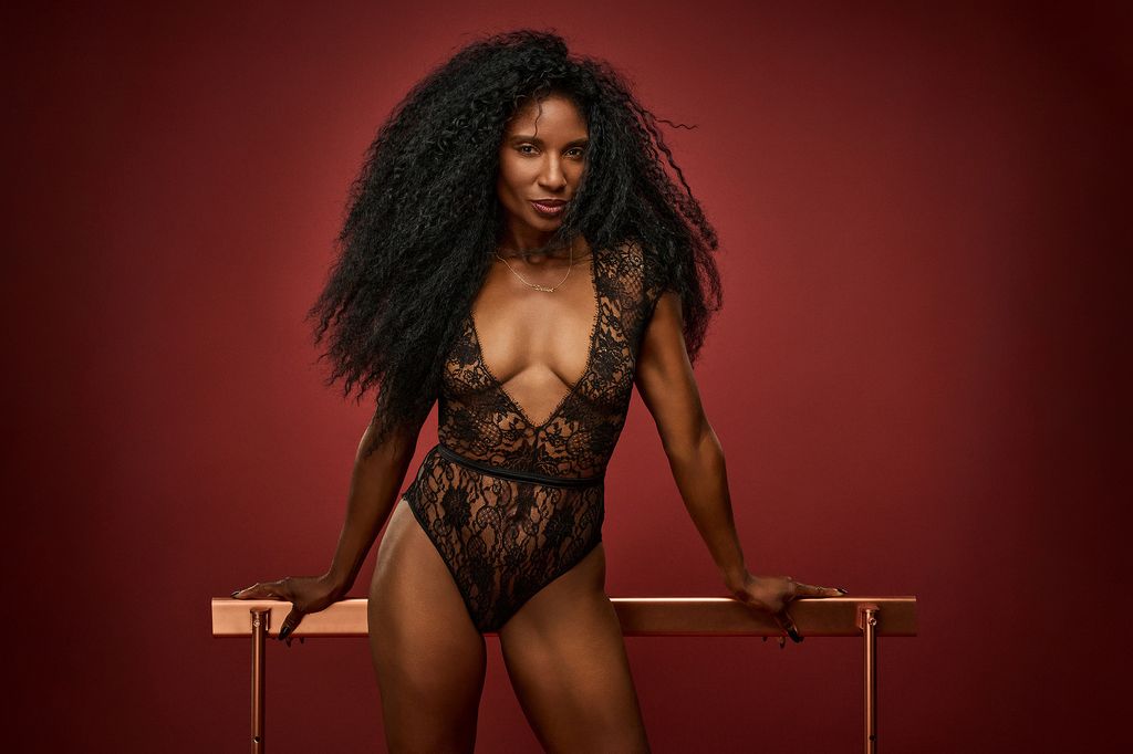 denise lewis posing in lingerie