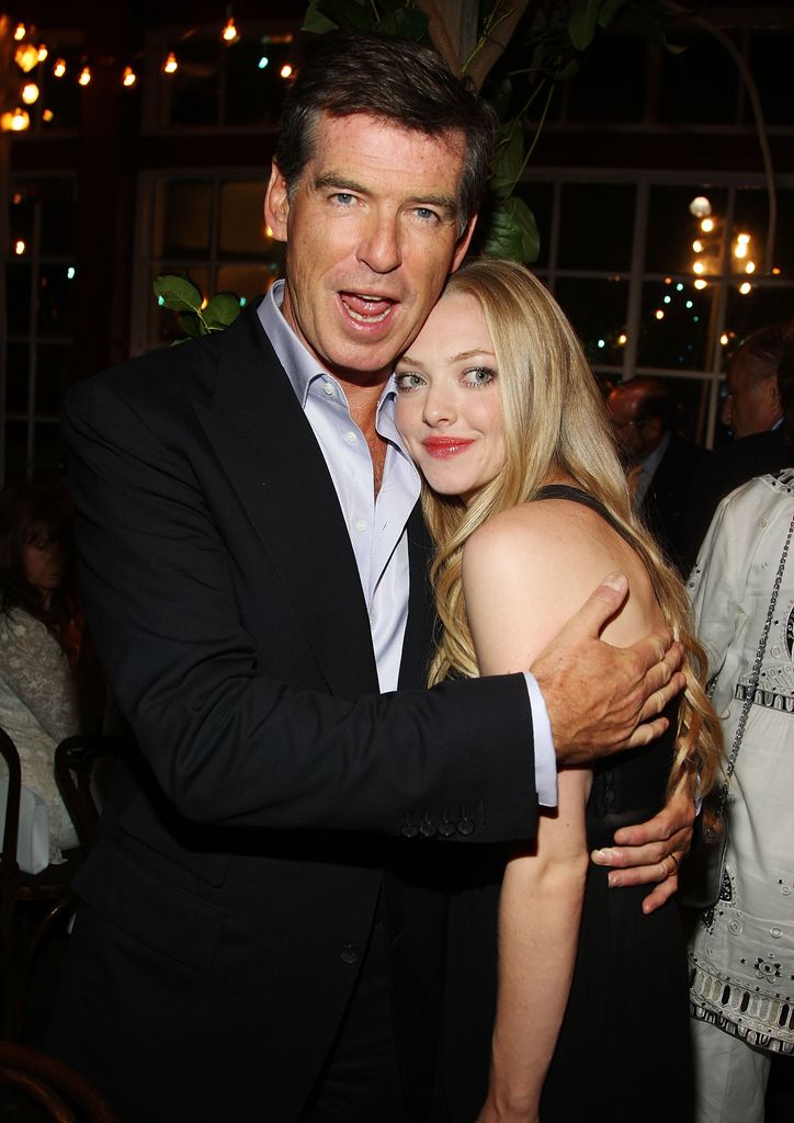 Pierce Brosnan and Amanda Seyfried attend the after-party for the premiere of "Mamma Mia!" at the Central Park Boathouse on July 16, 2008 in New York City