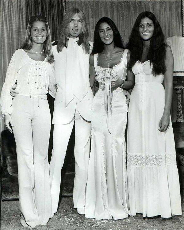Searching for '70s wedding dress vintage' on Pinterest brings Cher's 1975 wedding dress for inspiration