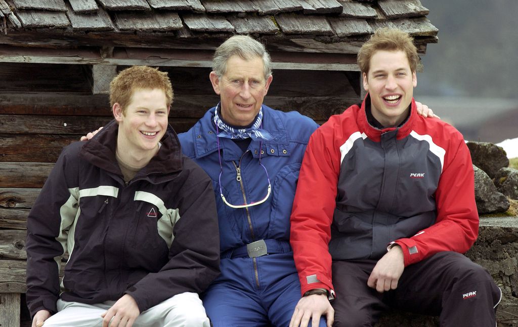  Charles poses with Prince William and Prince Harry  during the ski break at Klosters in 2005