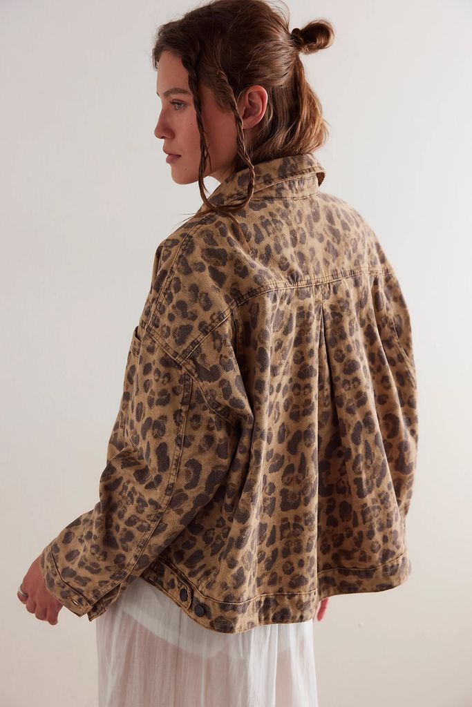 Free People We The Free Opal Swing Printed leopard print Denim Jacket