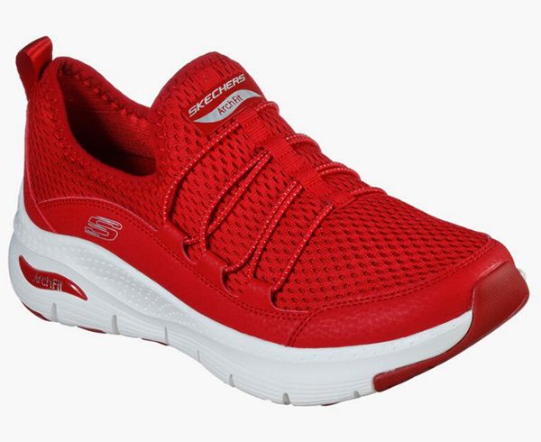 red sketchers shoes