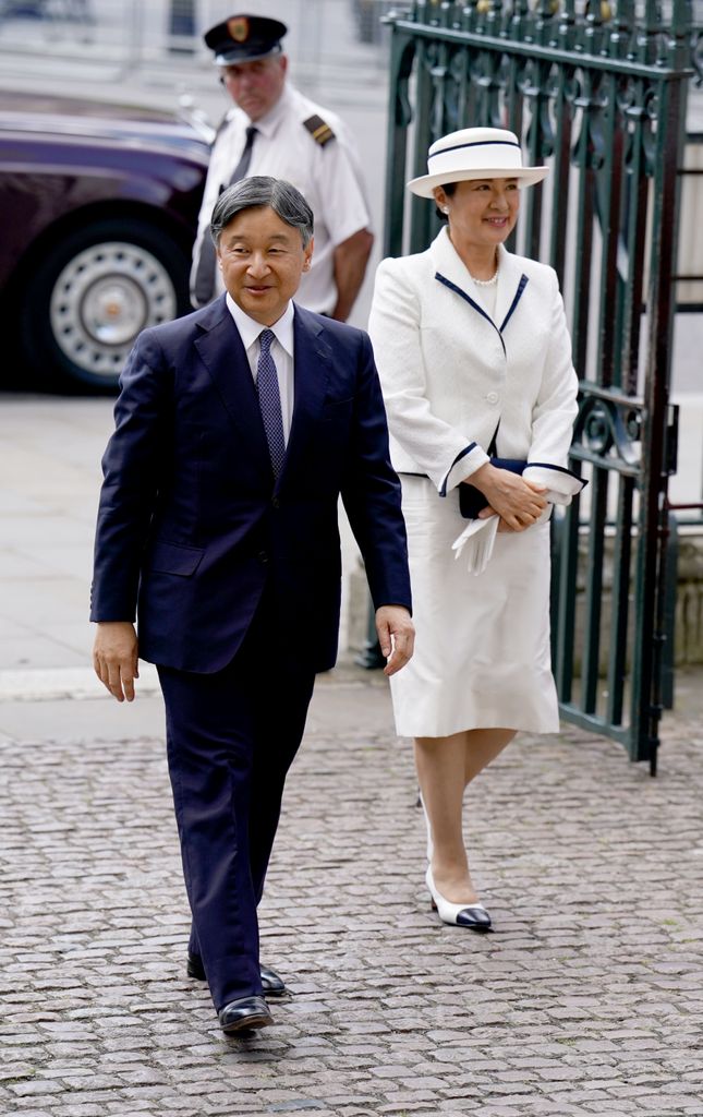 Emperor Naruhito and Empress Masako of Japan arrive for a tour of Westminster Abbey