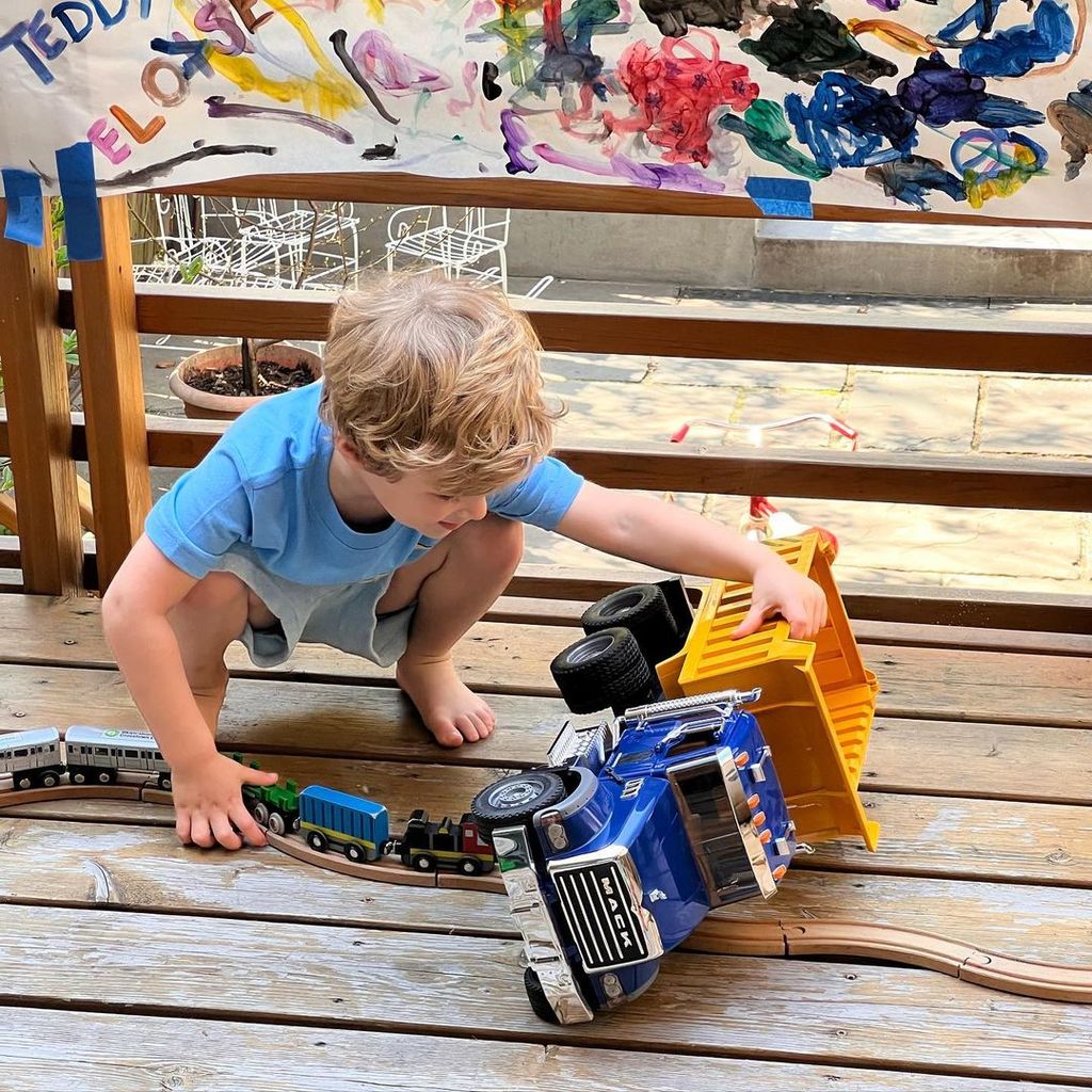 Tony Dokoupil's son Teddy plays with a monster truck 