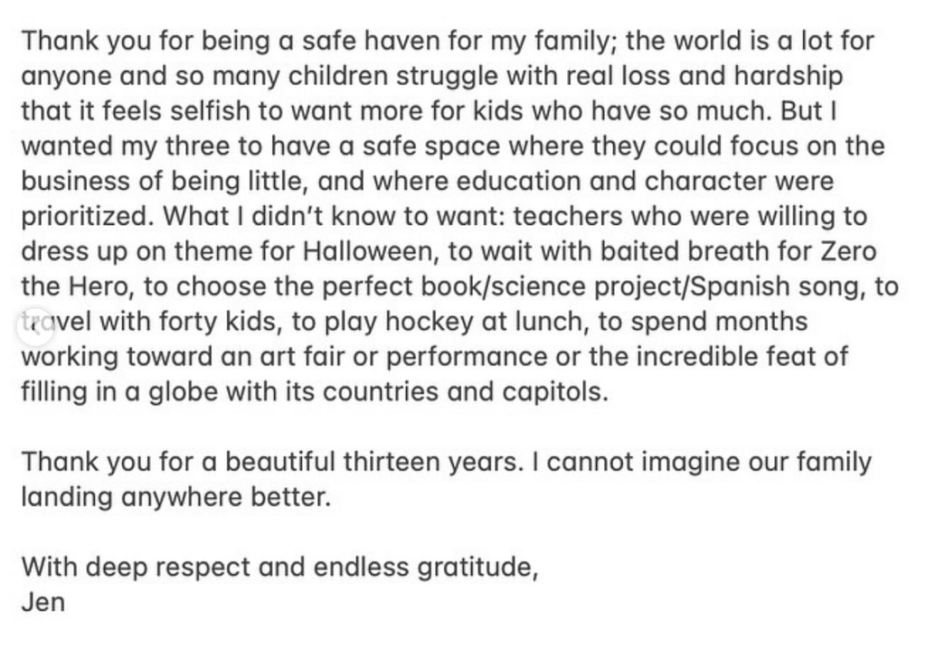 Jennifer Garner described her children's school as a "safe haven" for them