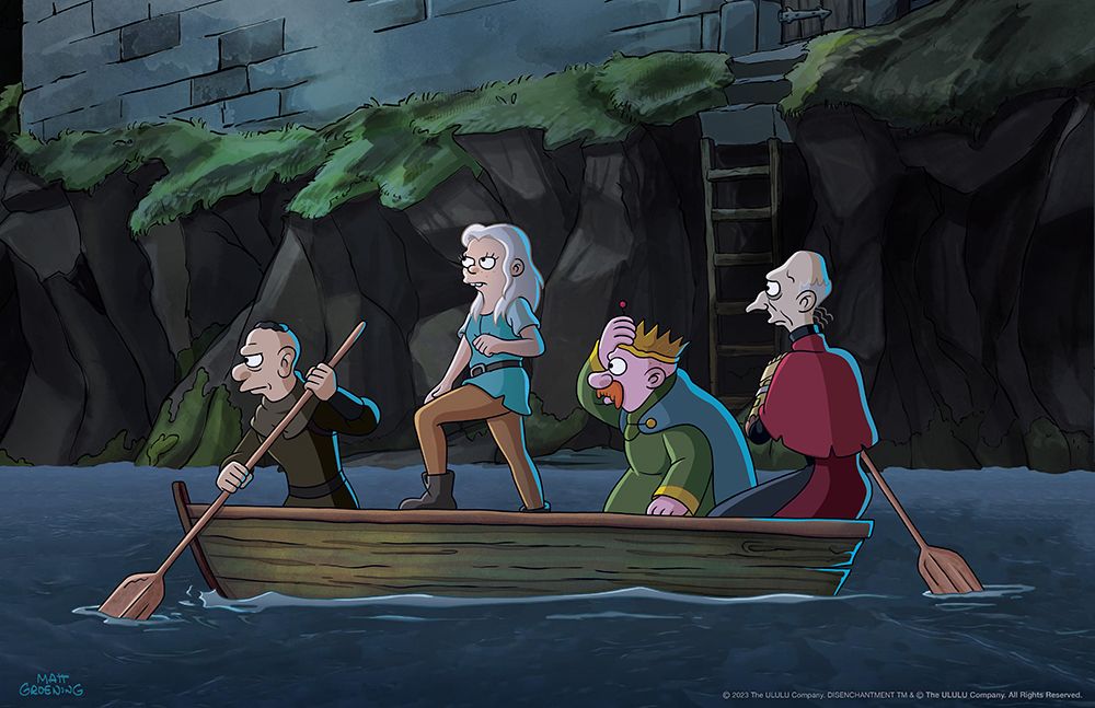 Bean and friends travelling on a boat in season five 