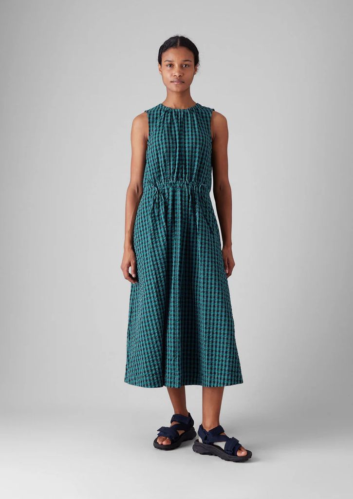 Gaun katun gingham seersucker