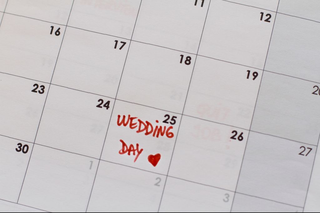 Close-up Of Wedding Day Sign On Calendar