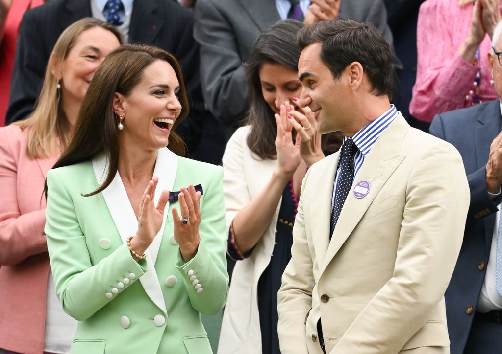 Princess of Wales talking to Roger Federer at Wimbledon 2023
