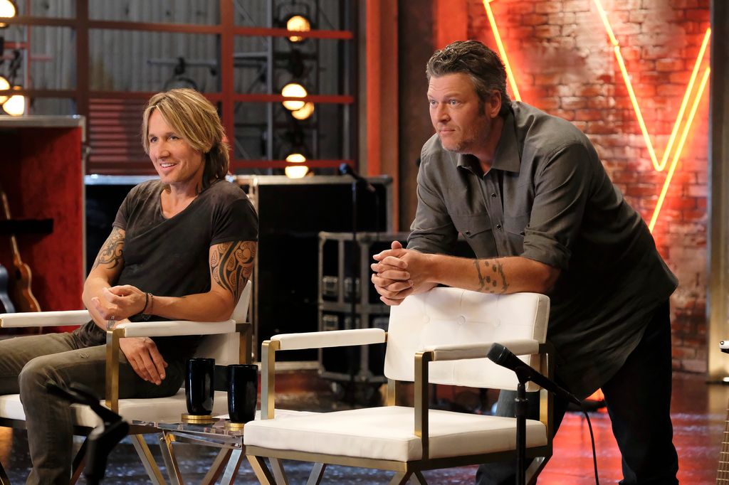 Keith Urban, Blake Shelton on the set of The Voice