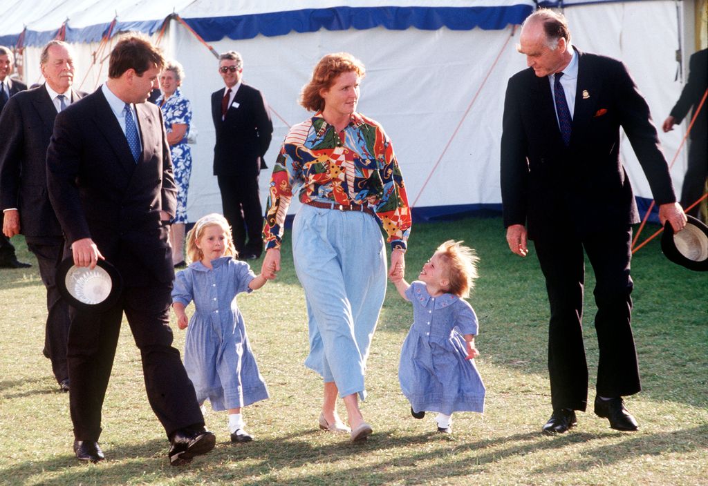 Prince Andrew, Sarah, Duchess Of York and their daughters, Princess Beatrice and Princess Eugenie at The Windsor Horse Show on May 16, 1992 in London, England. 