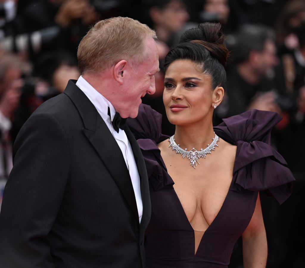 Francois-Henri Pinault and Salma Hayek arrive for the premiere of the film Killers of the Flower Moon during the 76th edition of the Cannes Film Festival at Palais des Festivals in Cannes, France on May 20, 2023.
