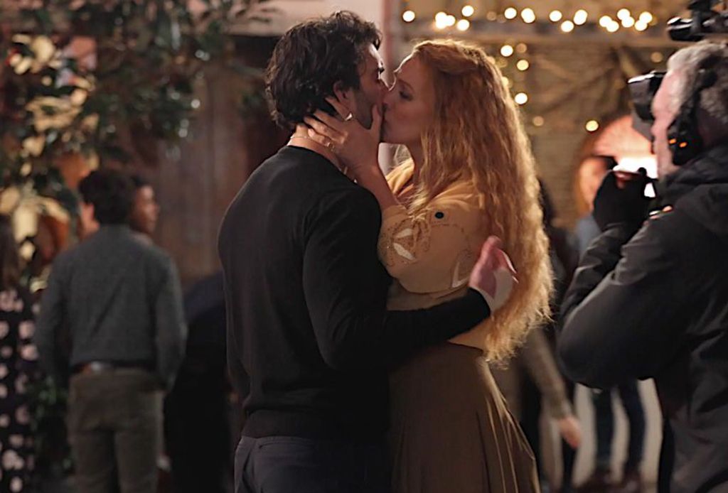 Justin Baldoni and Blake Lively kiss on the set of It Ends with Us on January 12, 2024