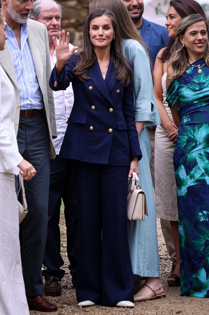  Queen Letizia of Spain attends a meeting with the Youth Advisory Council and meet and group photograph with the winners of the different editions of the Princess of Girona awards on July 24, 2025 in Girona, Spain.  
