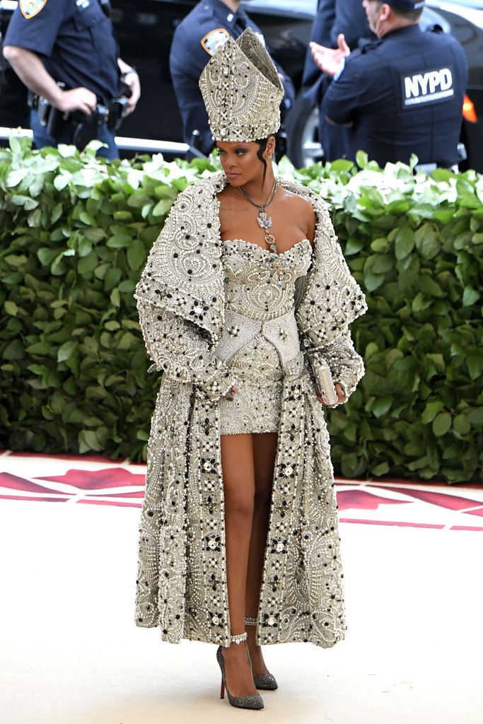 Rihanna attending the Heavenly Bodies: Fashion & The Catholic Imagination Costume Institute Gala at The MET 2018