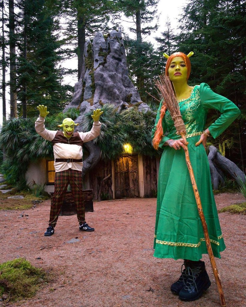 Rita Ora and Taika Waititi dressed as Shrek and Fiona