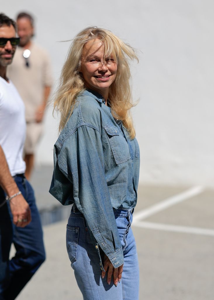 Pamela Anderson is seen at the RE/DONE store to announce her collaboration launch on March 11, 2024 in Los Angeles, California. Angeles, California.