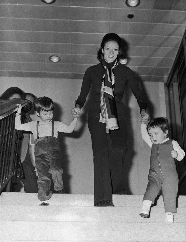 English actress Maggie Smith with her two children, Chris Larkin and Toby Stephens in 1971