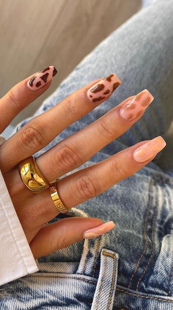 brown and nude animal print western nails