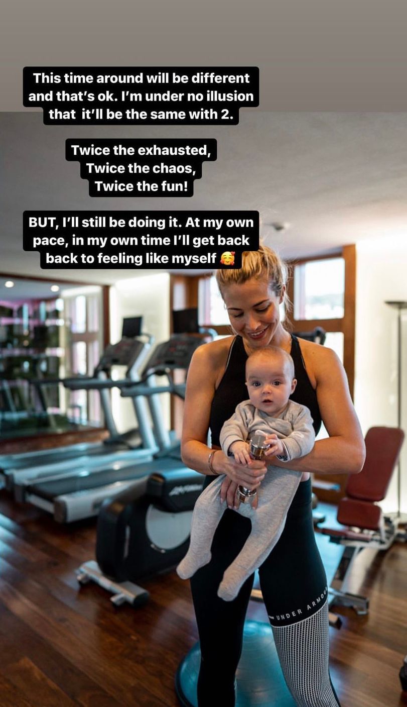 Gemma Atkinson in her gym with baby Mia