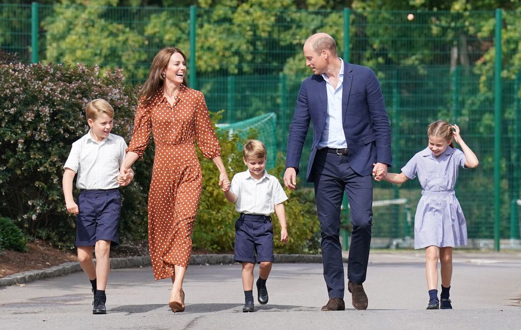 The Wales' now live in Windsor, pictured here accompanying their children on their first day to Lambrook School