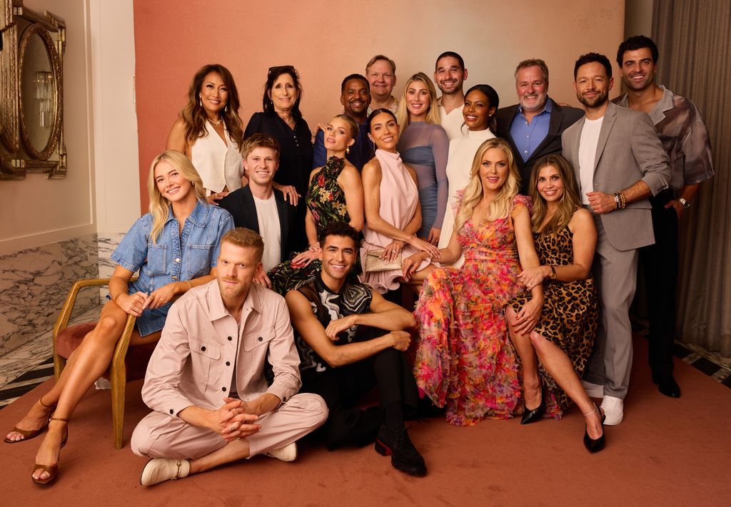 Carrie Ann Inaba, Deena Katz, Alfonso Ribeiro, Andy Richter, Emma Slater, Alan Bersten, Conrad Green, Britt Stewart, Pasha Pashkov and Jan Ravnik (sitting) Rylee Arnold, Robert Irwin, Witney Carson, Jenna Johnson, Elaine Hendrix and Danielle Fishel (sitting on floor:) Scott Hoying and Ezra Sosa of 'Dancing with the Stars' pose for a portrait at the ABC End of Summer Soiree on September 5, 2025 at Cecconi's West Hollywood in West Hollywood, California.