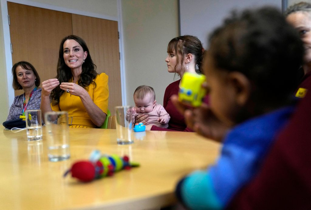 Kate Middleton speaking with new mums and nurses