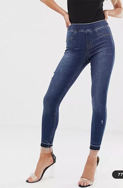 blue spanx jeans