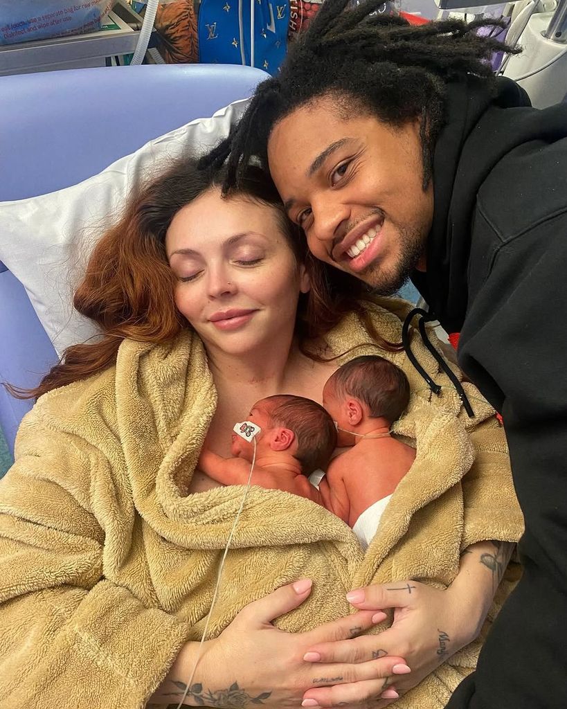 Jesy Neslon and partner Zion Foster with their twins