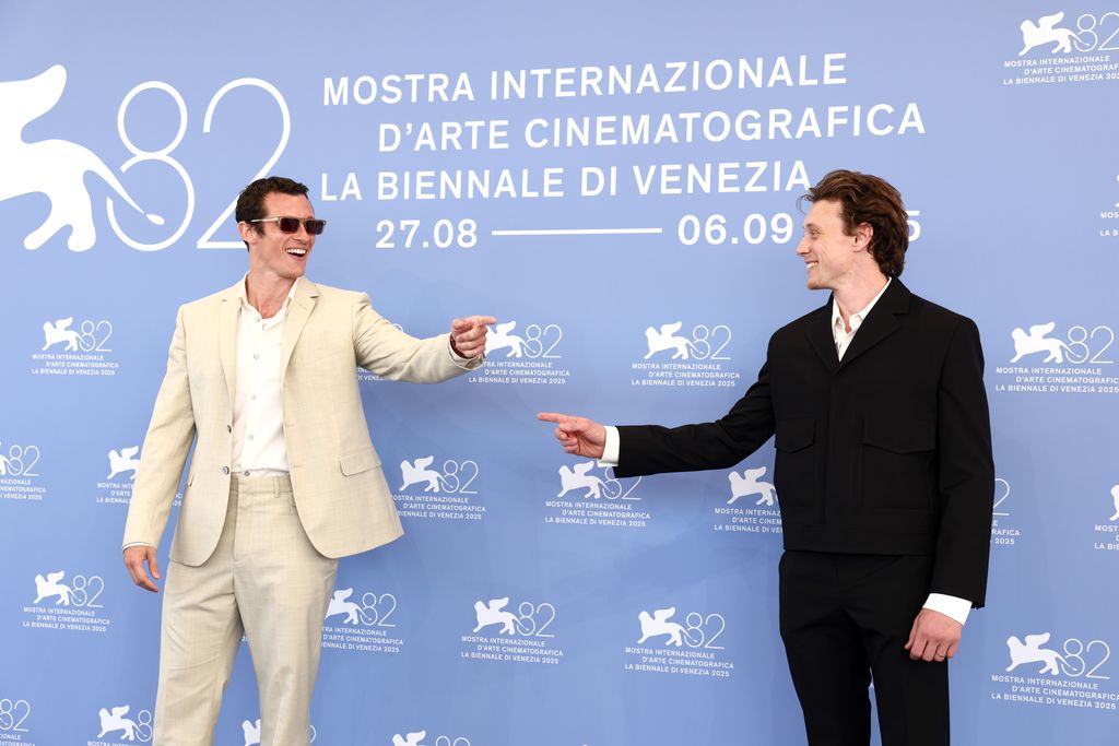 Callum Turner and George MacKay during the "Rose of Nevada" photocall at the 2025 Venice Film Festival