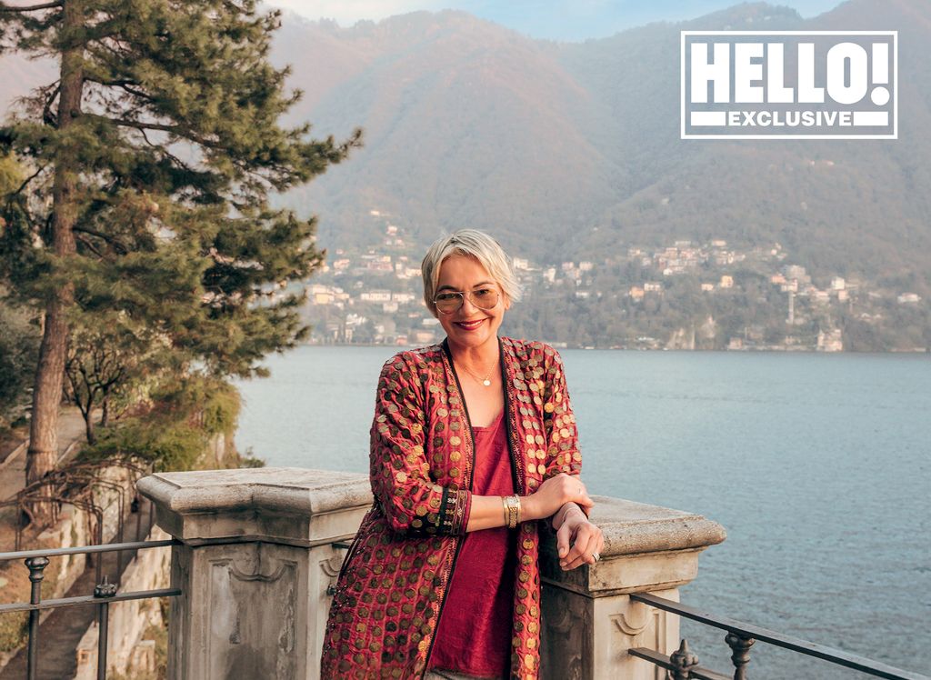 Erika Trojer posing at Lake Como home Villa Torno