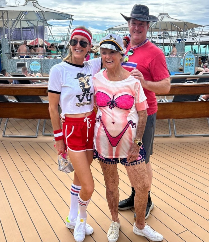 Photo shared by Lara Spencer on Instagram October 2024 featuring her mother Carolyn von Seelen and brother Keith during a cruise getaway to celebrate her birthday