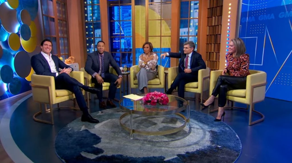 Will Reeve, Michael Strahan, Robin Roberts, George Stephanopoulos et Ginger Zee sur Good Morning America, 26 février 2025 parlant de 