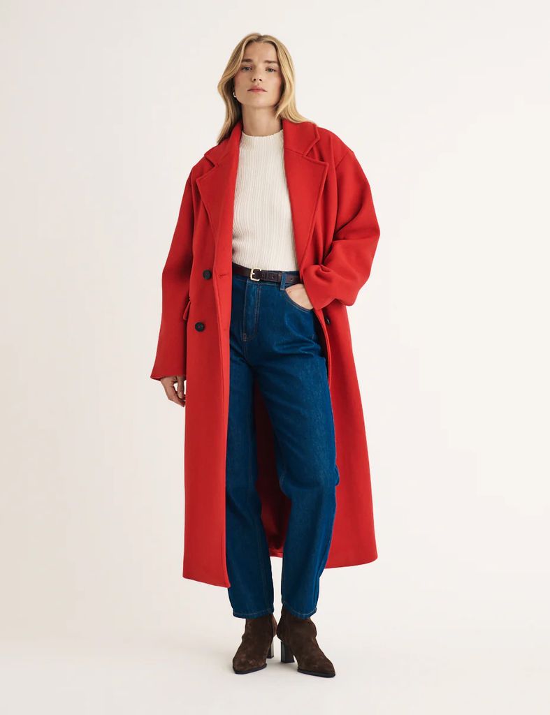 Nobody's Child Oversized Red Double Breasted Wool Blend Coat