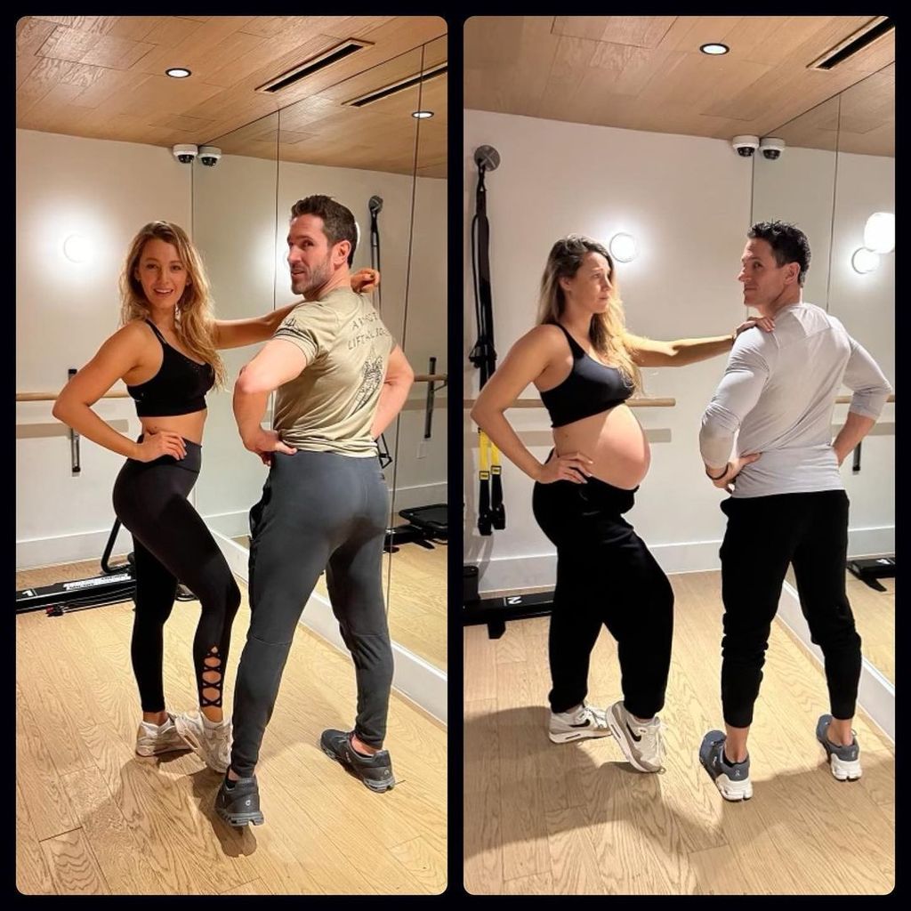 Blake Lively with her fitness trainer in a sports bra