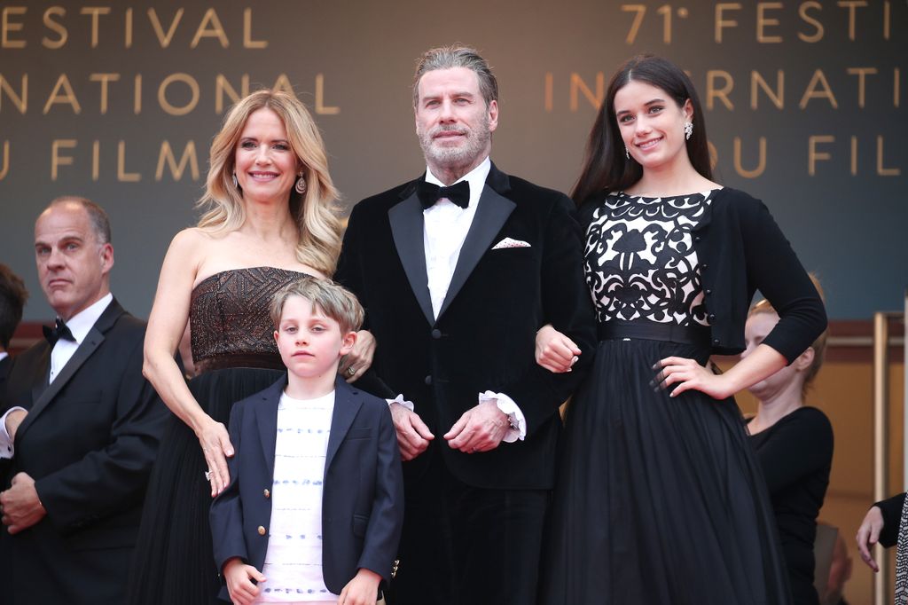 CANNES, FRANCE - MAY 15:  Kelly Preston (L) and John Travolta of "Gotti" pose with their children Ella Bleu Travolta (R) and Benjamin Travolta at the red carpet screening of "Solo: A Star Wars Story" during the 71st annual Cannes Film Festival at Palais des Festivals on May 15, 2018 in Cannes, France.  (Photo by Gisela Schober/Getty Images)